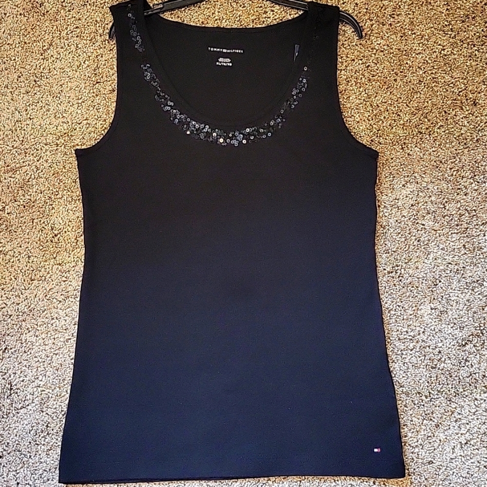 NWT Tommy Hilfiger Black Tank Top with Embellished Neckline